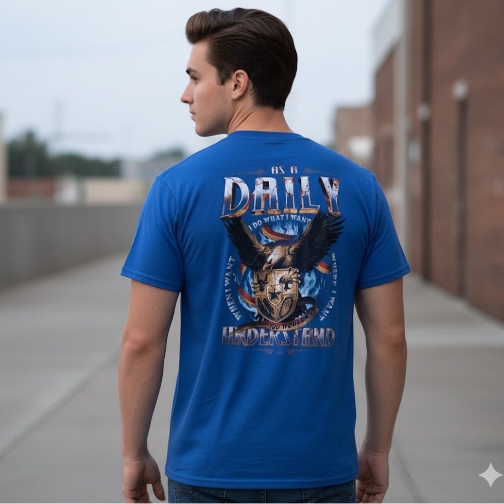 Eagle Graphic Tee T-Shirt XL Blue “As A Daily” Quote heavy cotton